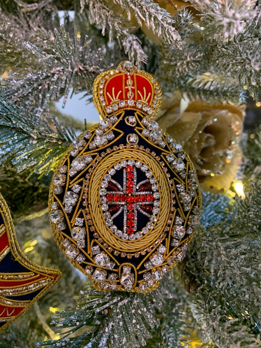 Christmas Tree Decoration: Navy & Gold Union Jack Memorabilia - Collectors Item