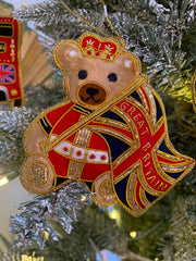 Christmas Tree Decoration: Royal Teddybear with Union Jack Flag - Collectors Item