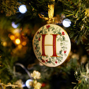 Festive Wreath Illustrated Letter "H" Enamal Decoration - Collectors Item