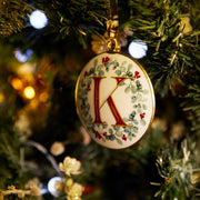 Festive Wreath Illustrated Letter "K" Enamal Decoration - Collectors Item