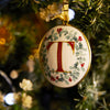 Festive Wreath Illustrated Letter "T" Enamal Decoration - Collectors Item