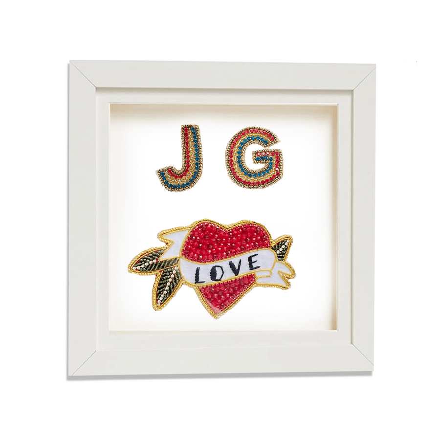 Framed Art, Crystal Love heart with 2x personalised crystals letters - Collectors Item