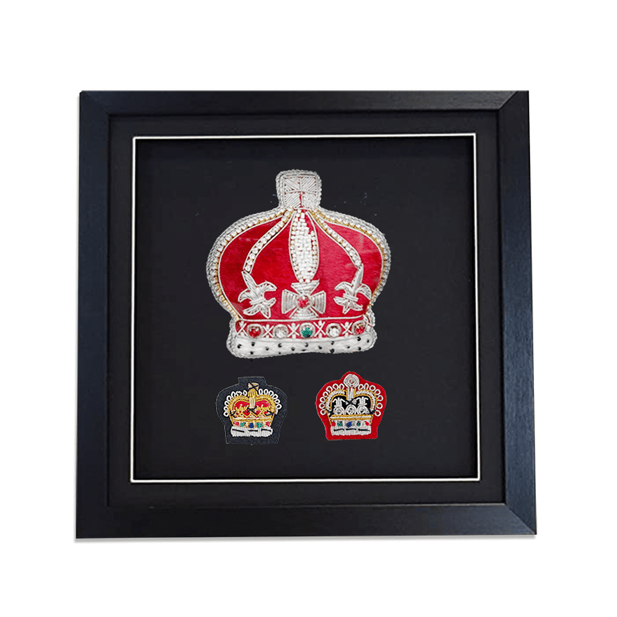 Framed Art, Framed Art 3-D velvet Crown with two small military style crowns on Black - Collectors Item