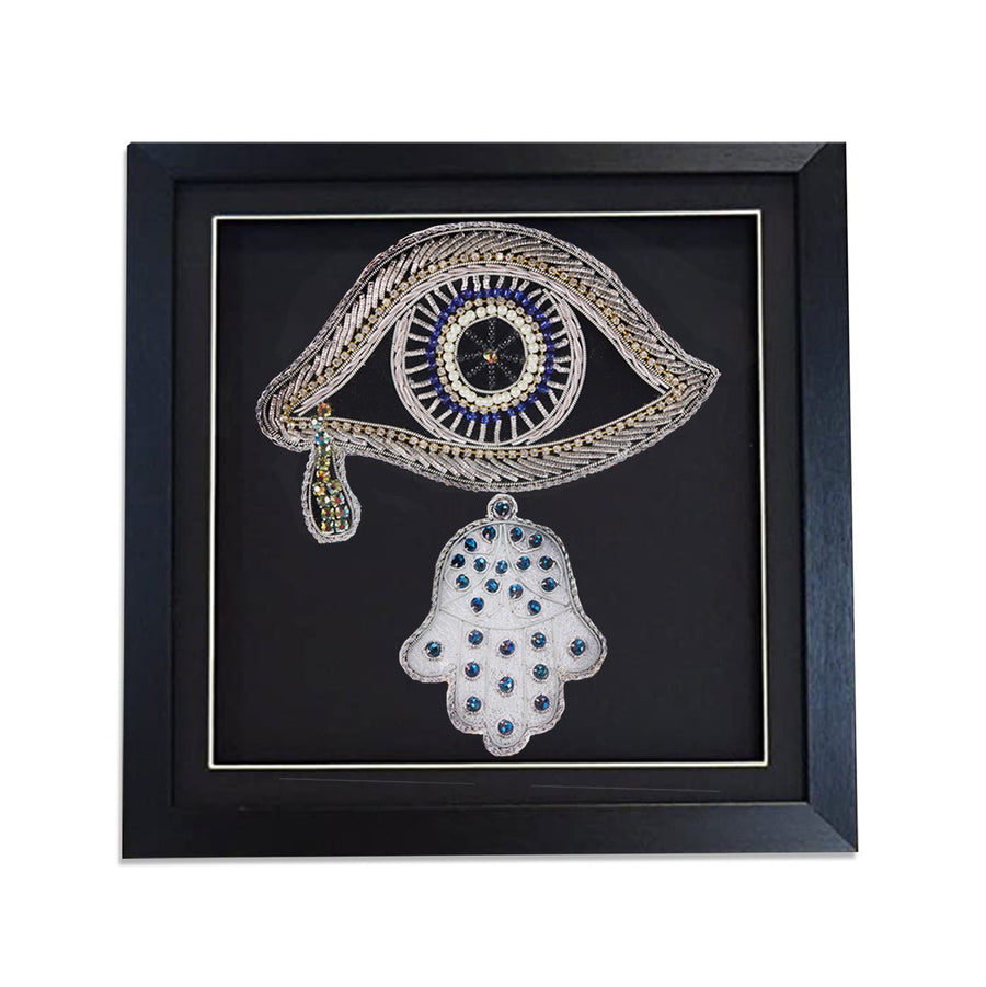 Framed Art, Lucky Eye and Hamsa Crystal Embroideries - Collectors Item
