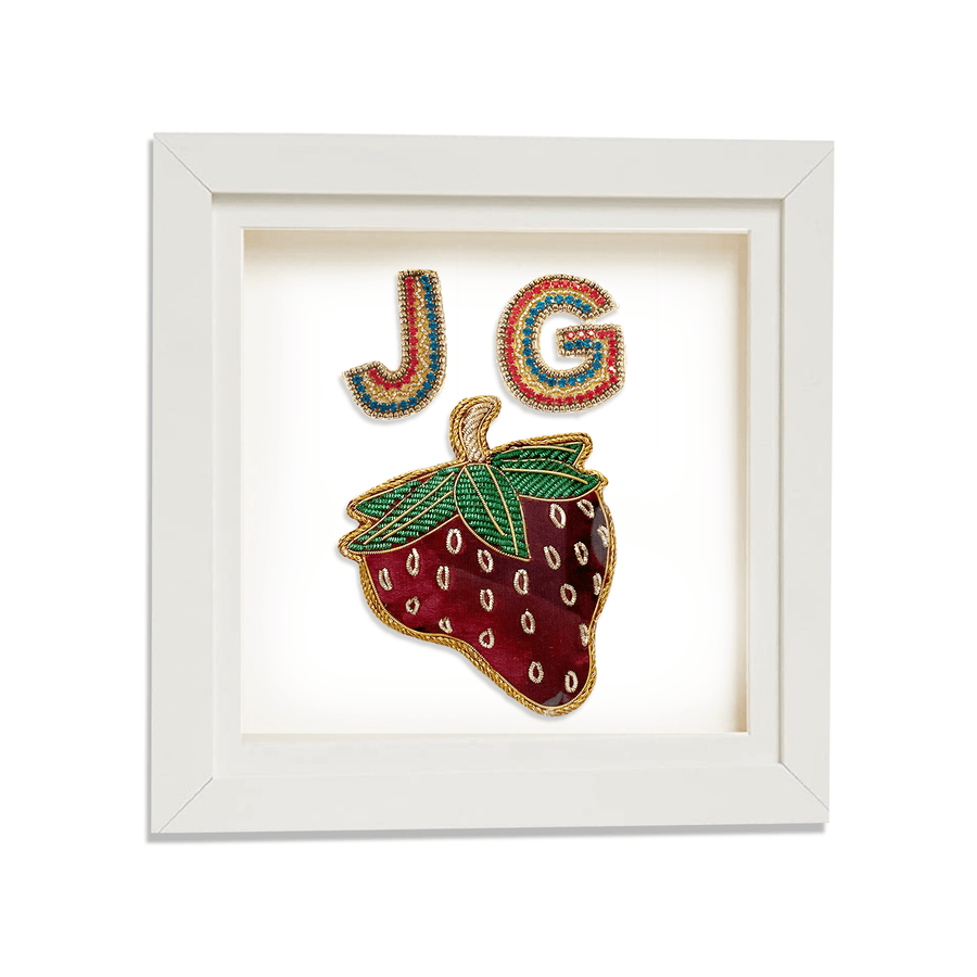 Framed Art, Strawberry decoration with two Personalised embroidered letters - Collectors Item