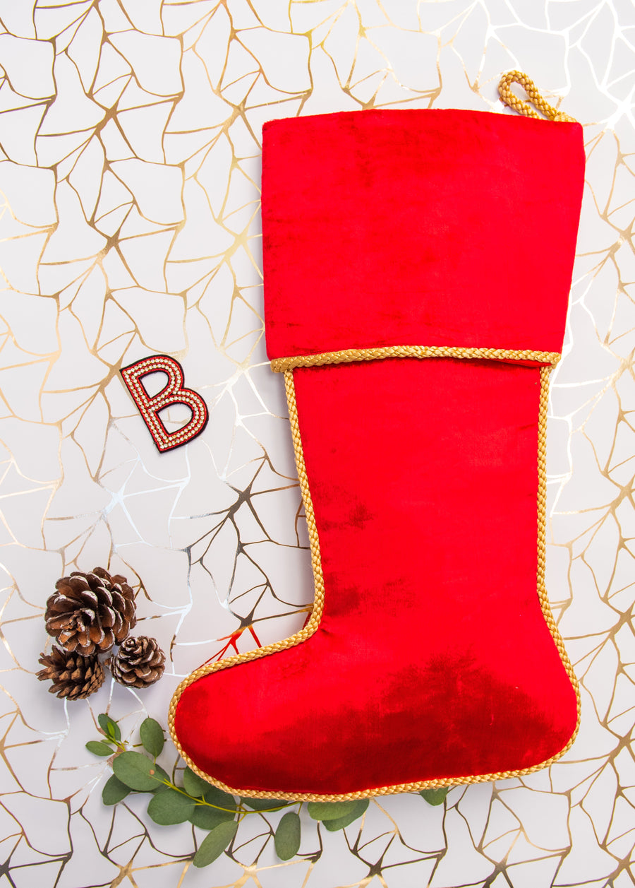 Personalised Christmas Stockings with One Hand Embroidered Crystal Alphabet Letter - Collectors Item