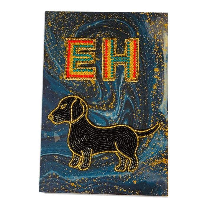 Personalised Notebook with beaded Sausage Dog & Crystal Letters - Collectors Item