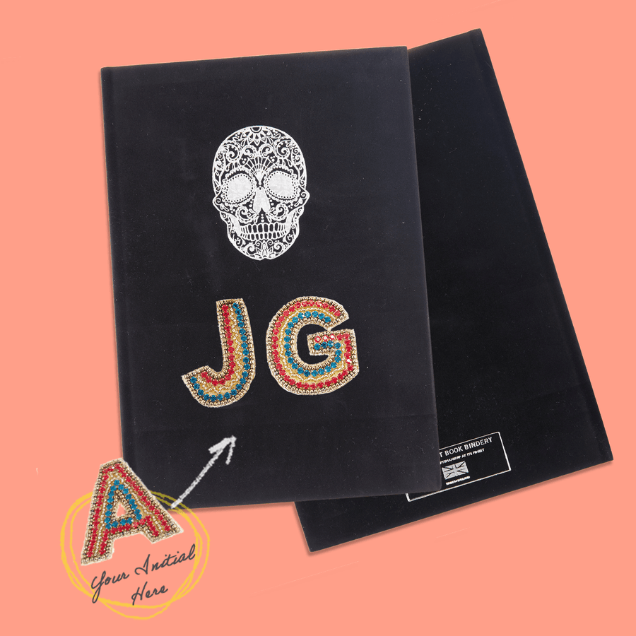 Personalised notebook with embossed skull & 2 Crystal Letters - Collectors Item