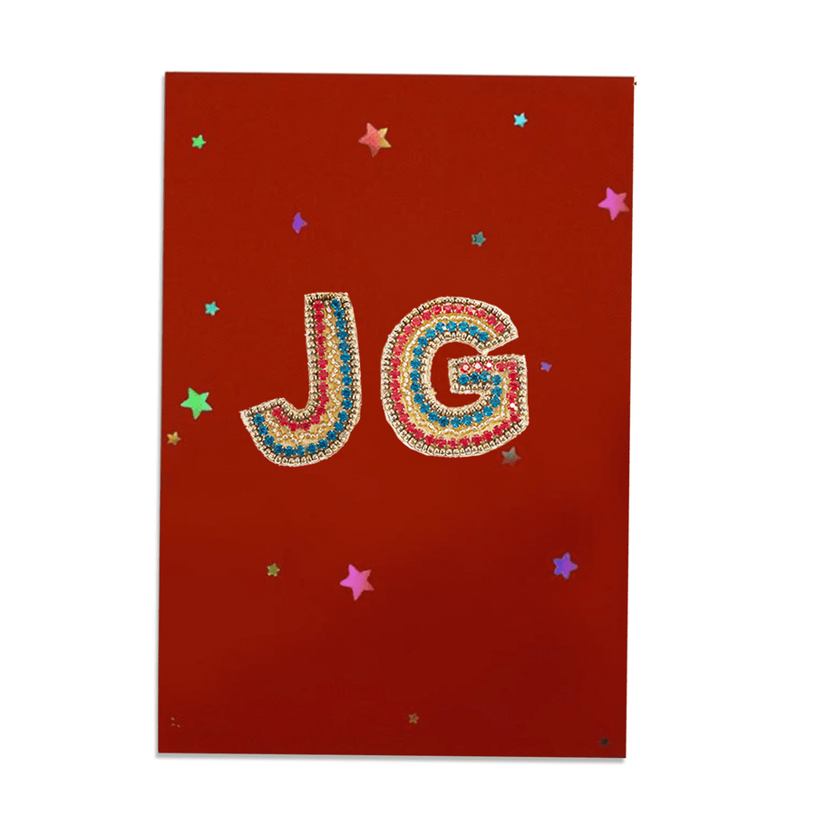 Personalised notebook with red embossed stars and Crystal Letters. - Collectors Item