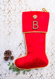 Personalised Stockings with One Hand Embroidered Crystal Alphabet Letter and military crown - Collectors Item