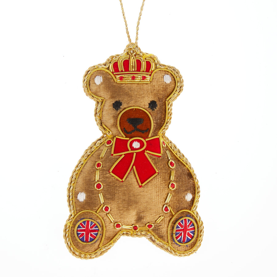 Royal Teddy with Red Bow & Hand Embroidered Union Jack Feet - Collectors Item