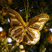 White Velvet & Antique Gold Stitched Butterfly with Burgundy Reverse - Collectors Item